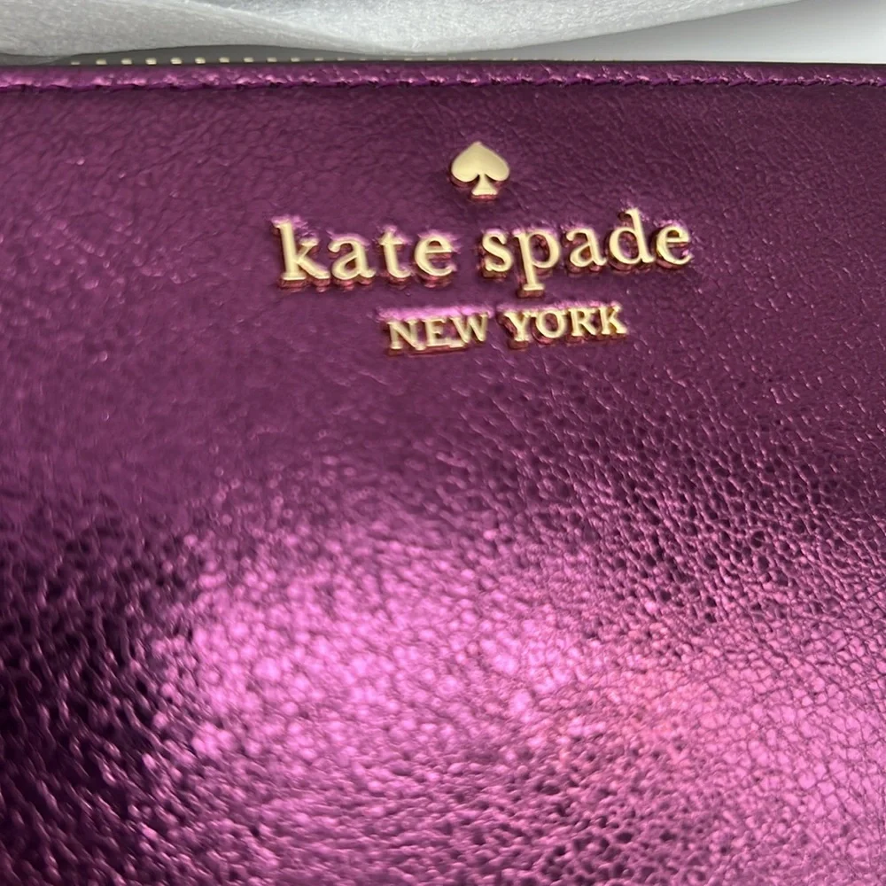 Kate Spade Lucy Metallic Medium L-zip Wristlet Dark Raspberry
